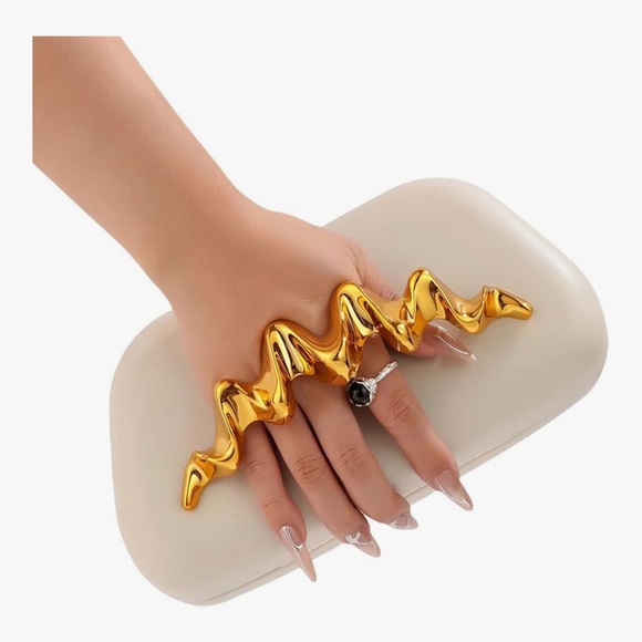 Handbags - Chic Cream Clutch with Eclectic Gold Accent - NEW